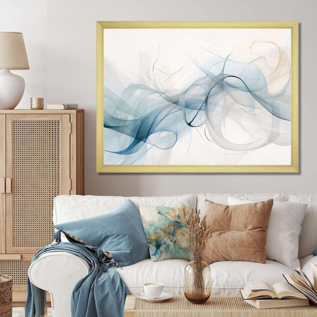 White Grey Line Art Abstract Calligraphy - Abstract Canvas Wall Art