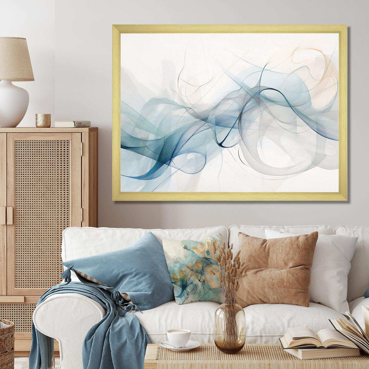 White Grey Line Art Abstract Calligraphy - Abstract Canvas Wall Art