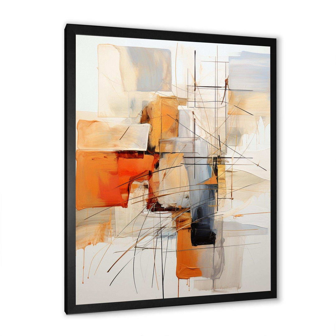Designart Orange Grey Line Art Abstract Expressionism - Abstract Canvas Wall Art