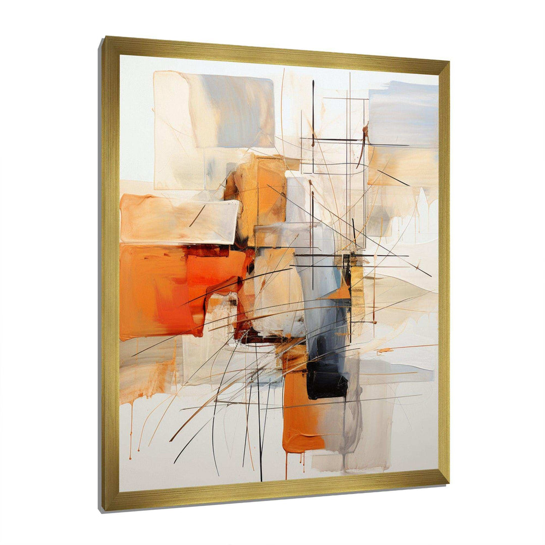 Designart Orange Grey Line Art Abstract Expressionism - Abstract Canvas Wall Art