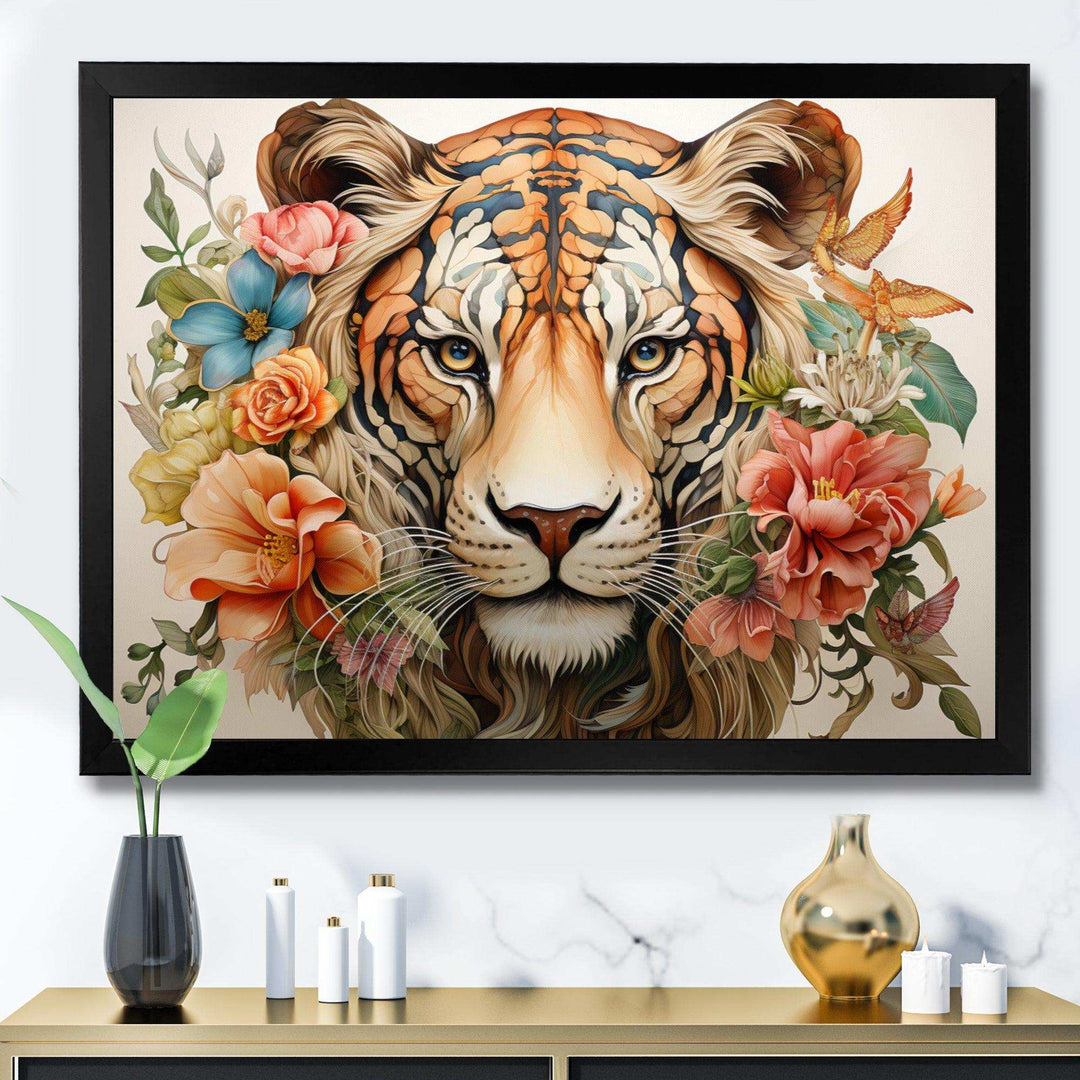 Coral Brown Line Art Whimsical Animals II - Abstract Canvas Wall Art