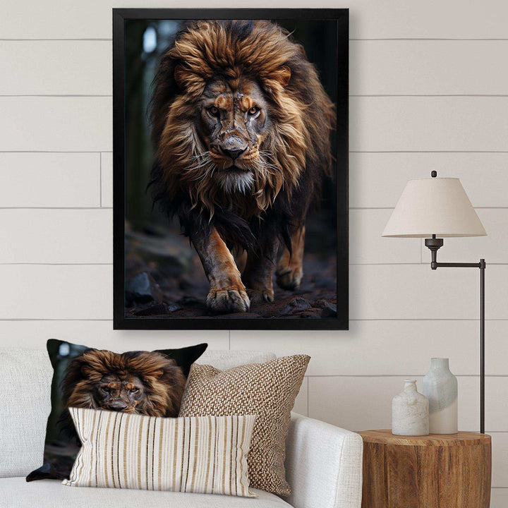 Black And White Lion Portrait Vibrant I - Animals Canvas Wall Art
