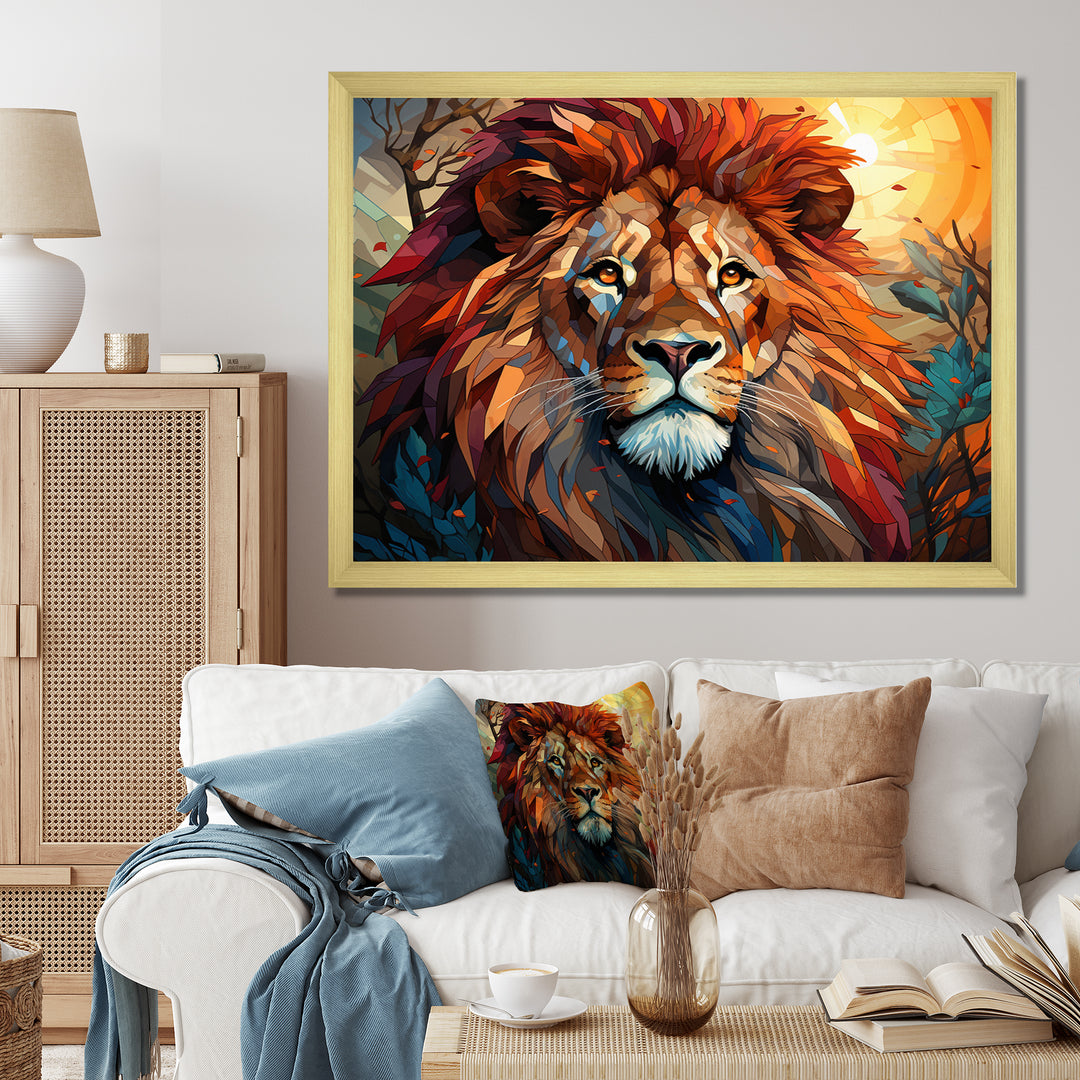 Lion Regal King Geometric - Brown Lion Wall Art