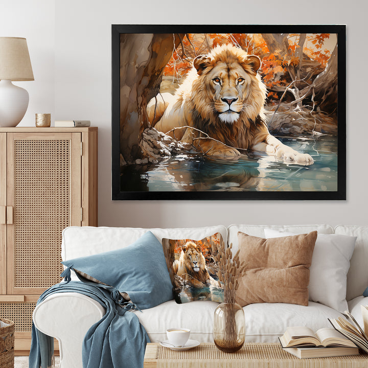 Lion Watercolor Oasis Watercolor - Lion Canvas Wall Art