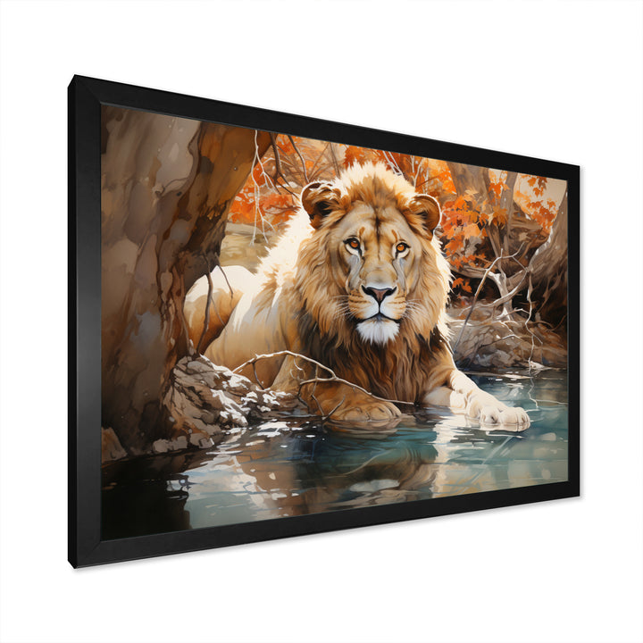 Lion Watercolor Oasis Watercolor - Lion Canvas Wall Art