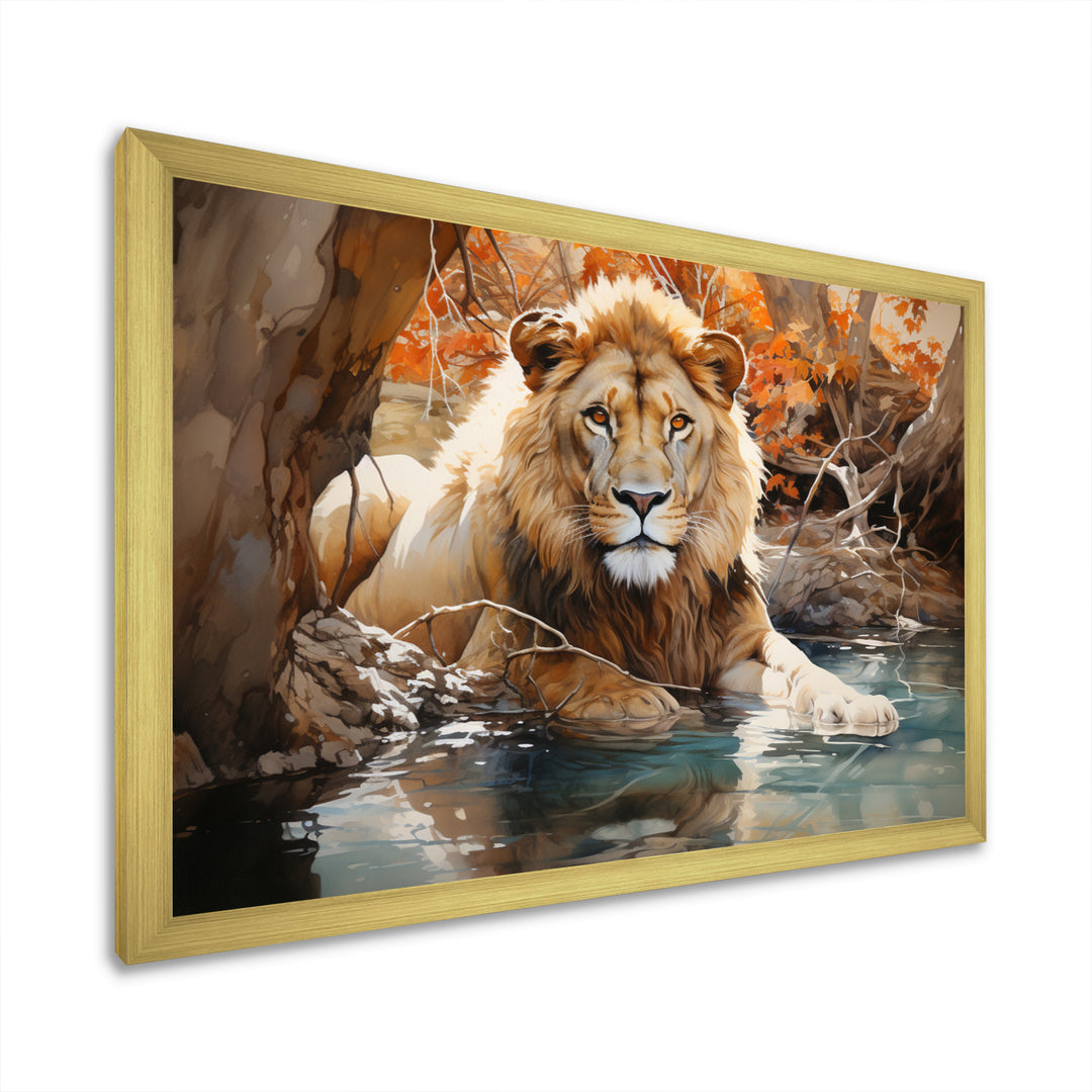 Lion Watercolor Oasis Watercolor - Lion Canvas Wall Art