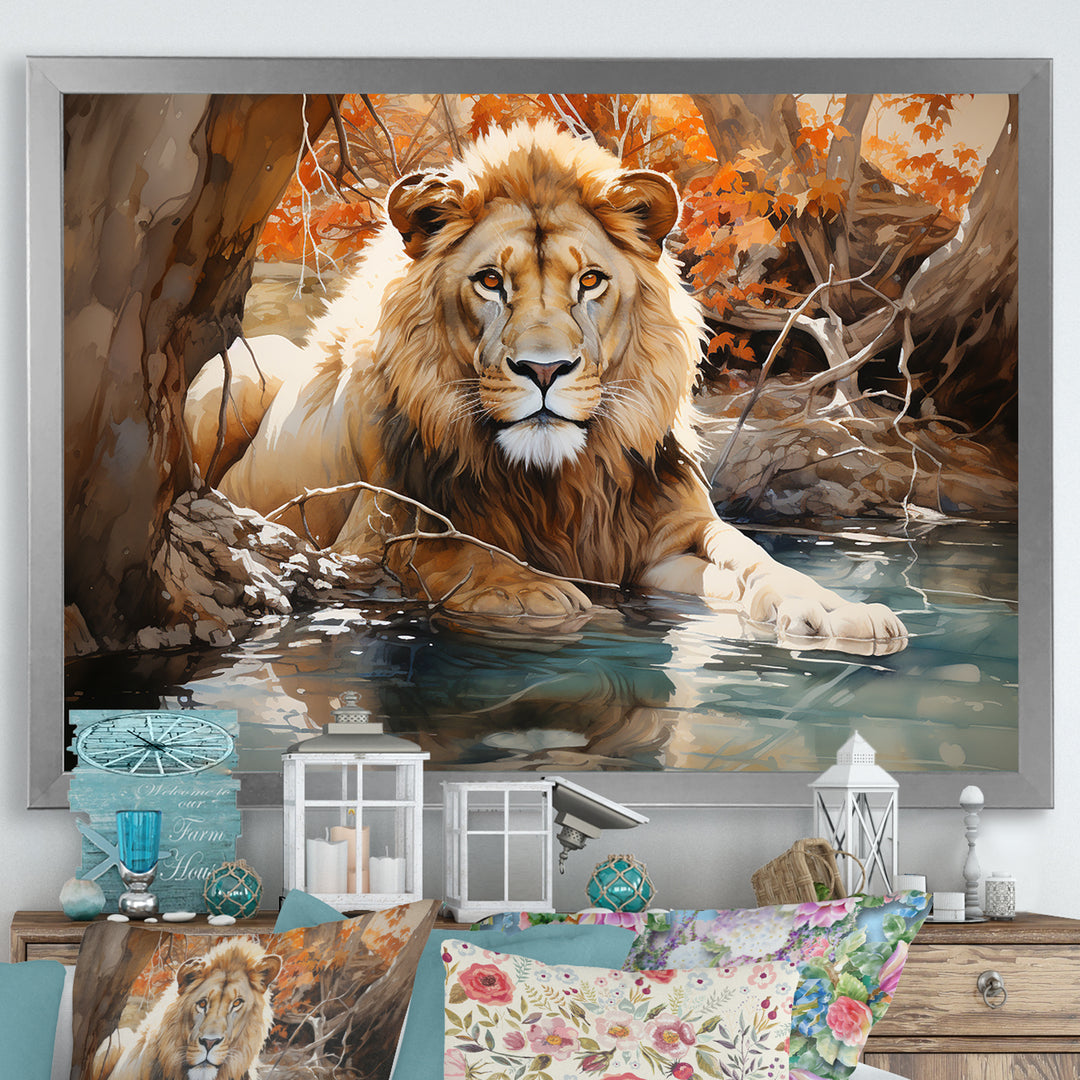 Lion Watercolor Oasis Watercolor - Lion Canvas Wall Art