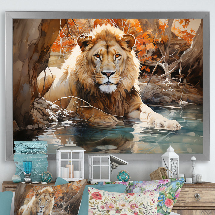 Lion Watercolor Oasis Watercolor - Lion Canvas Wall Art