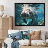 Turquoise Grey Manatee Majesty - Manatee Bedroom Wall Art