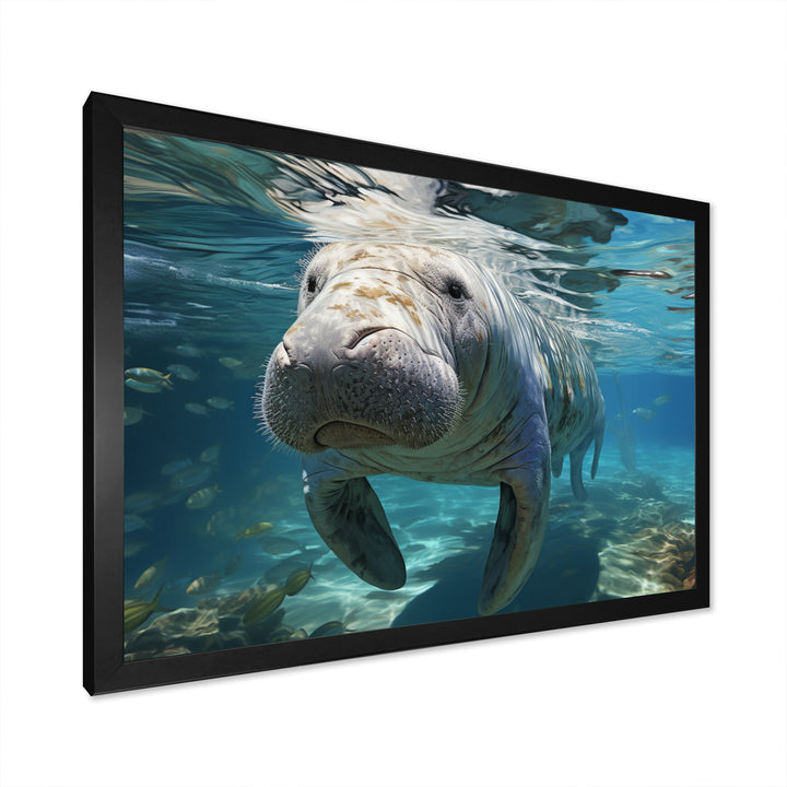 Turquoise Grey Manatee Majesty - Manatee Bedroom Wall Art