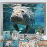 Turquoise Grey Manatee Majesty - Manatee Bedroom Wall Art
