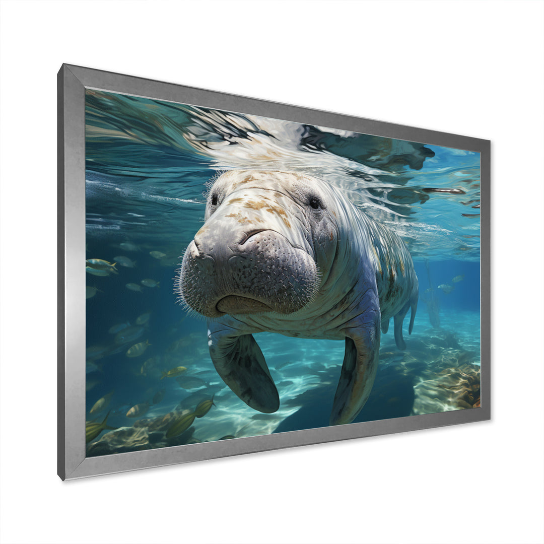 Turquoise Grey Manatee Majesty - Manatee Bedroom Wall Art
