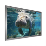Turquoise Grey Manatee Majesty - Manatee Bedroom Wall Art