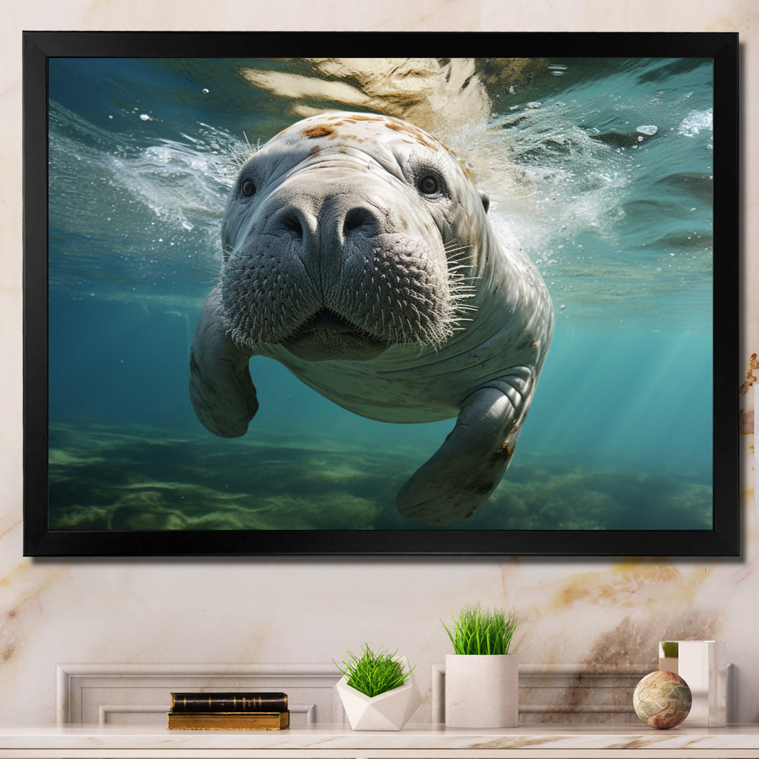 Turquoise Grey Manatee Portrait - Manatee Canvas Wall Art