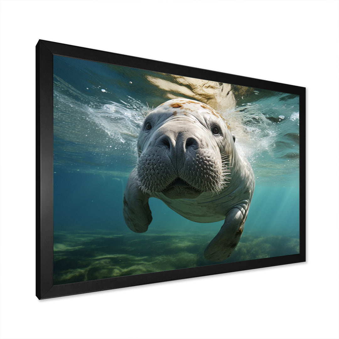 Turquoise Grey Manatee Portrait - Manatee Canvas Wall Art