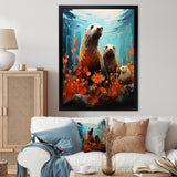 Teal Orange Marine Animals Curious Sea - Marine Animals Canvas Wall Art