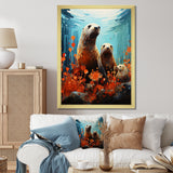 Teal Orange Marine Animals Curious Sea - Marine Animals Canvas Wall Art