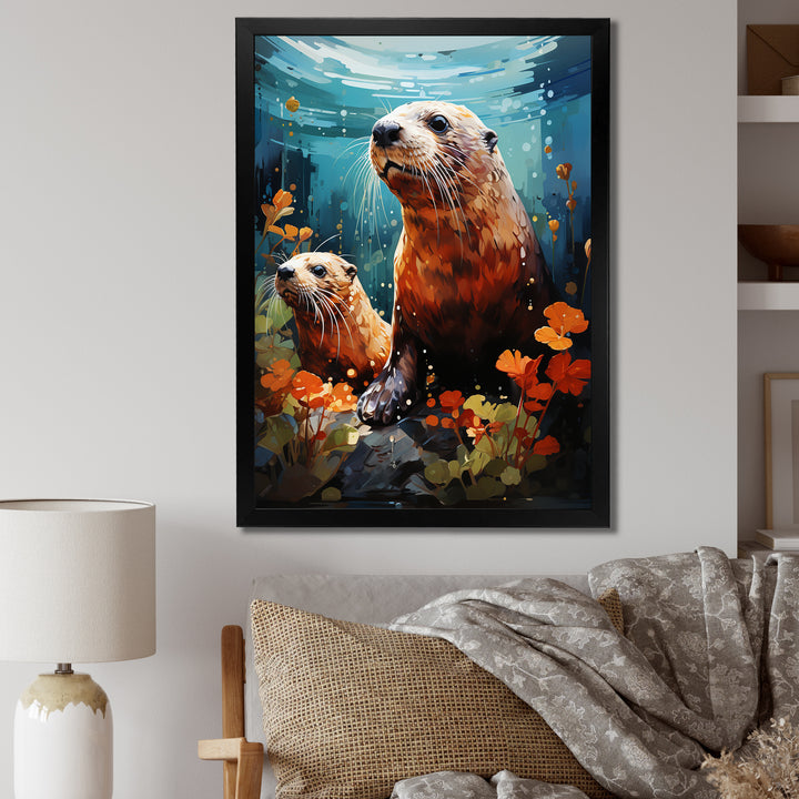 Teal Brown Marine Animals Curious Sea - Marine Animals Wall Decor
