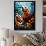 Teal Brown Marine Animals Curious Sea - Marine Animals Wall Decor