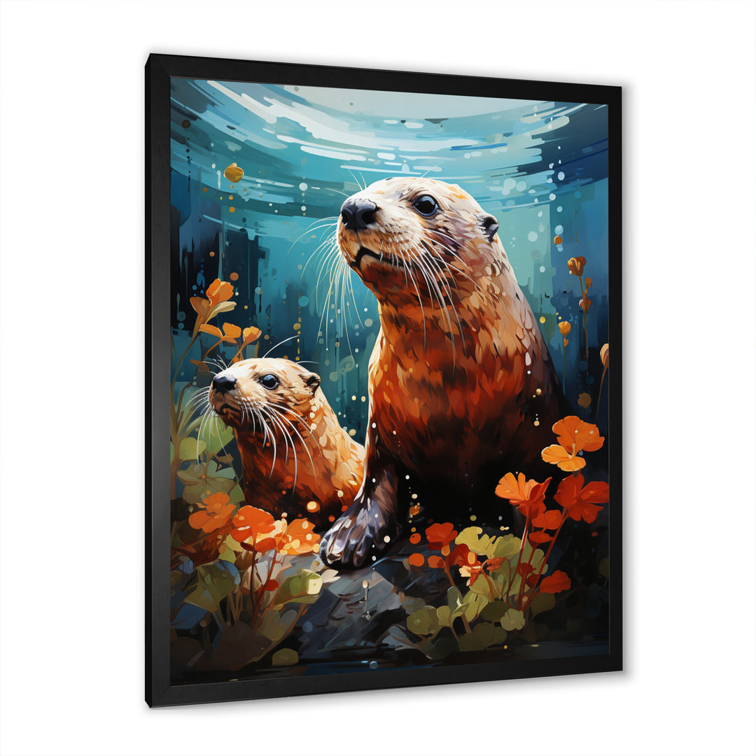 Teal Brown Marine Animals Curious Sea - Marine Animals Wall Decor