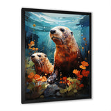 Teal Brown Marine Animals Curious Sea - Marine Animals Wall Decor