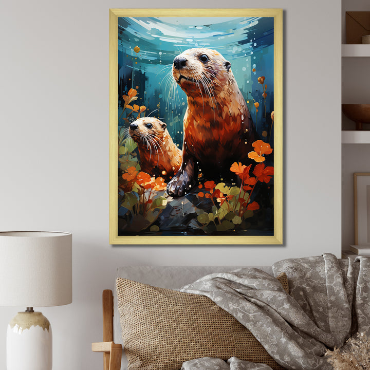 Teal Brown Marine Animals Curious Sea - Marine Animals Wall Decor