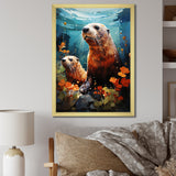 Teal Brown Marine Animals Curious Sea - Marine Animals Wall Decor