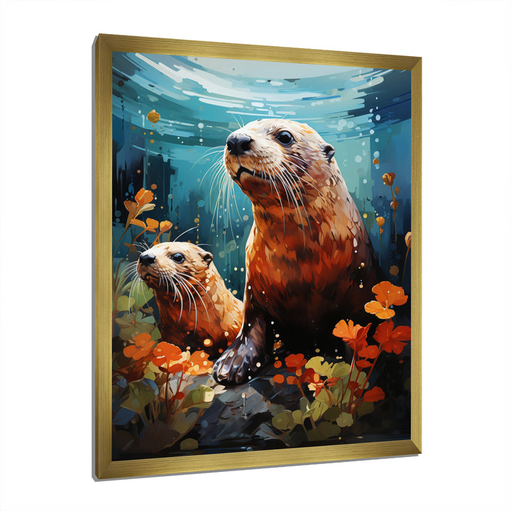 Teal Brown Marine Animals Curious Sea - Marine Animals Wall Decor