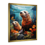 Teal Brown Marine Animals Curious Sea - Marine Animals Wall Decor