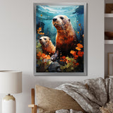 Teal Brown Marine Animals Curious Sea - Marine Animals Wall Decor