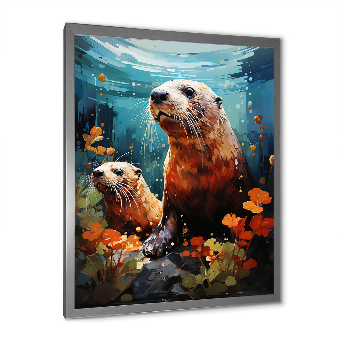 Teal Brown Marine Animals Curious Sea - Marine Animals Wall Decor