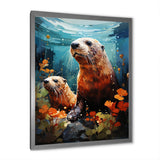 Teal Brown Marine Animals Curious Sea - Marine Animals Wall Decor