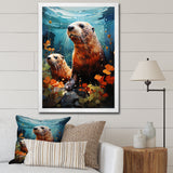 Teal Brown Marine Animals Curious Sea - Marine Animals Wall Decor