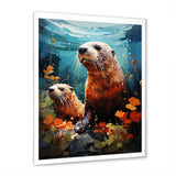 Teal Brown Marine Animals Curious Sea - Marine Animals Wall Decor