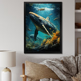 Teal Yellow Marine Animals Graceful Giants - Teal Marine Animals Wall Art