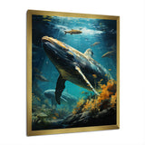 Teal Yellow Marine Animals Graceful Giants - Teal Marine Animals Wall Art