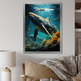 Teal Yellow Marine Animals Graceful Giants - Teal Marine Animals Wall Art