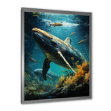 Teal Yellow Marine Animals Graceful Giants - Teal Marine Animals Wall Art