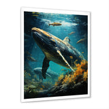 Teal Yellow Marine Animals Graceful Giants - Teal Marine Animals Wall Art