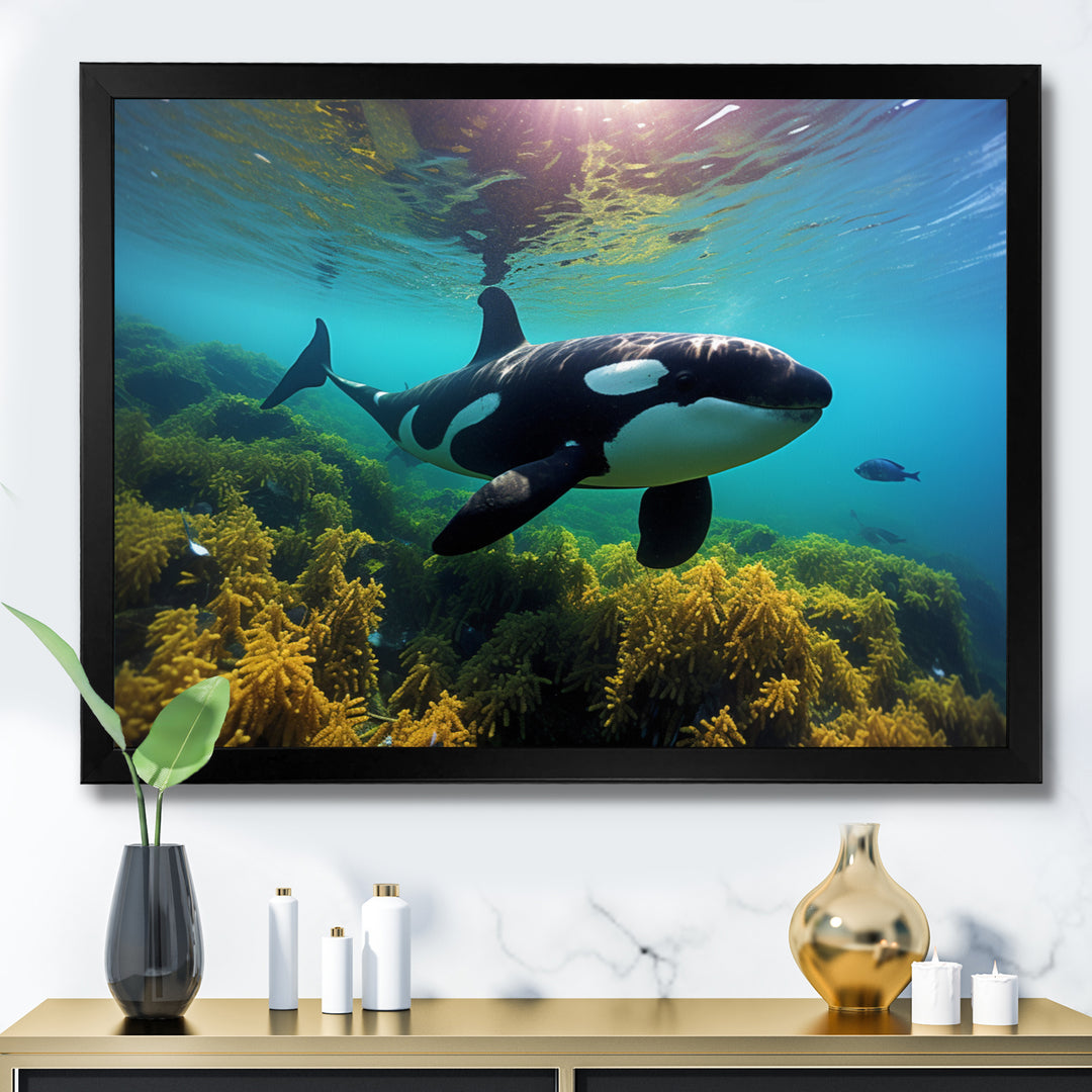 Teal Black Marine Animals Majestic Orcas - Marine Animals Home Decor Art