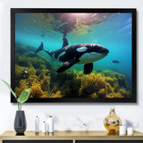 Teal Black Marine Animals Majestic Orcas - Marine Animals Home Decor Art