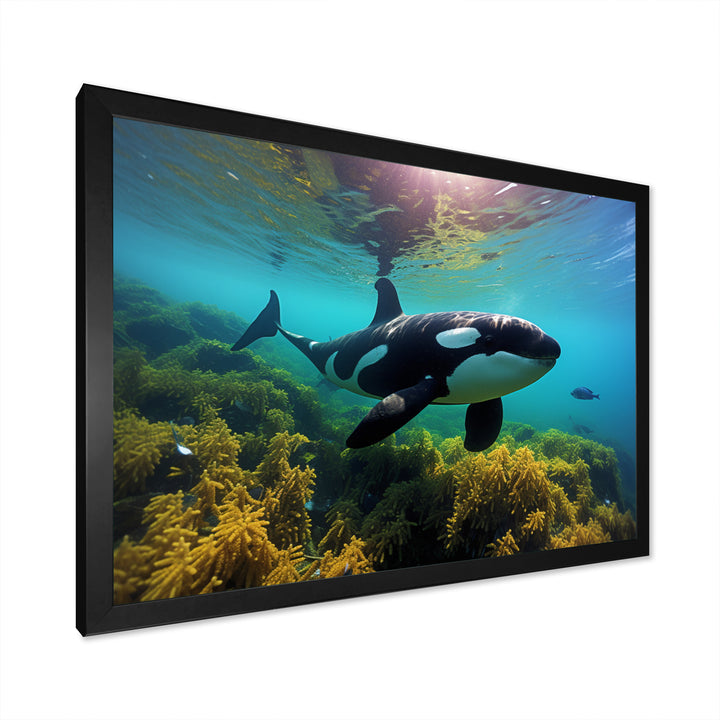 Teal Black Marine Animals Majestic Orcas - Marine Animals Home Decor Art