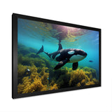 Teal Black Marine Animals Majestic Orcas - Marine Animals Home Decor Art