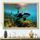 Teal Black Marine Animals Majestic Orcas - Marine Animals Home Decor Art