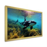 Teal Black Marine Animals Majestic Orcas - Marine Animals Home Decor Art