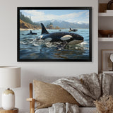 Black White Marine Animals Majestic Orcas - Marine Animals Living Room Wall Art