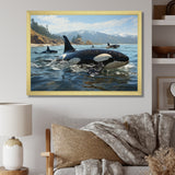 Black White Marine Animals Majestic Orcas - Marine Animals Living Room Wall Art