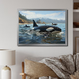Black White Marine Animals Majestic Orcas - Marine Animals Living Room Wall Art