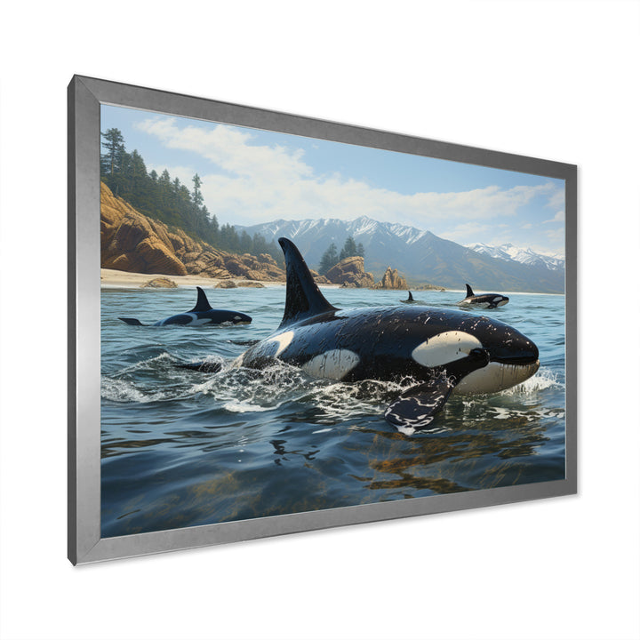 Black White Marine Animals Majestic Orcas - Marine Animals Living Room Wall Art