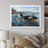 Black White Marine Animals Majestic Orcas - Marine Animals Living Room Wall Art